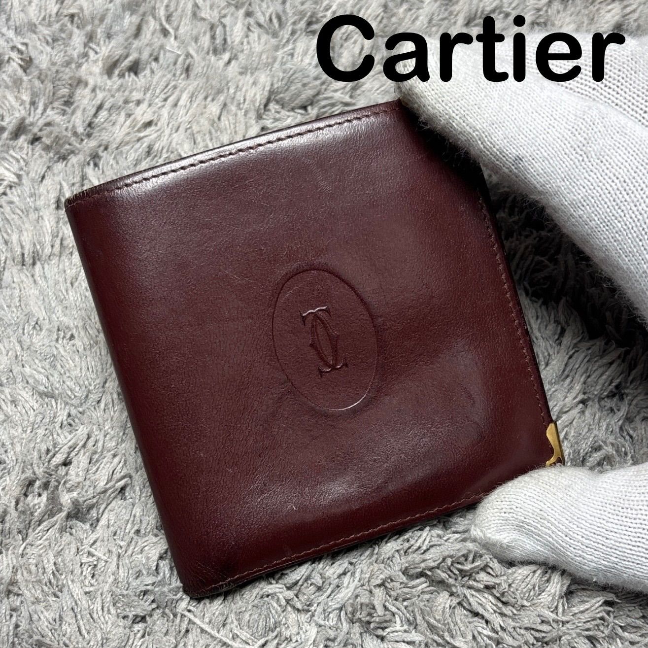 Cartier カルティエ 二つ折り財布 マストライン ボルドー レザー