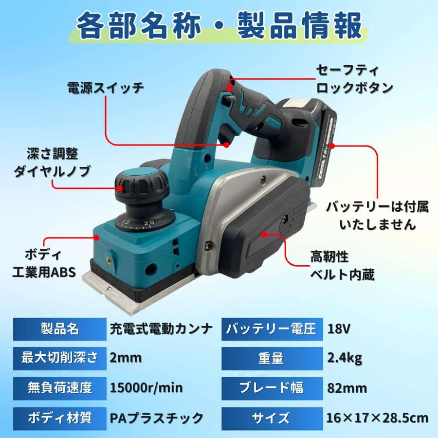 マキタ Makita 対応 コードレス カンナ 充電式 電気かんな 替刃式 研磨 
