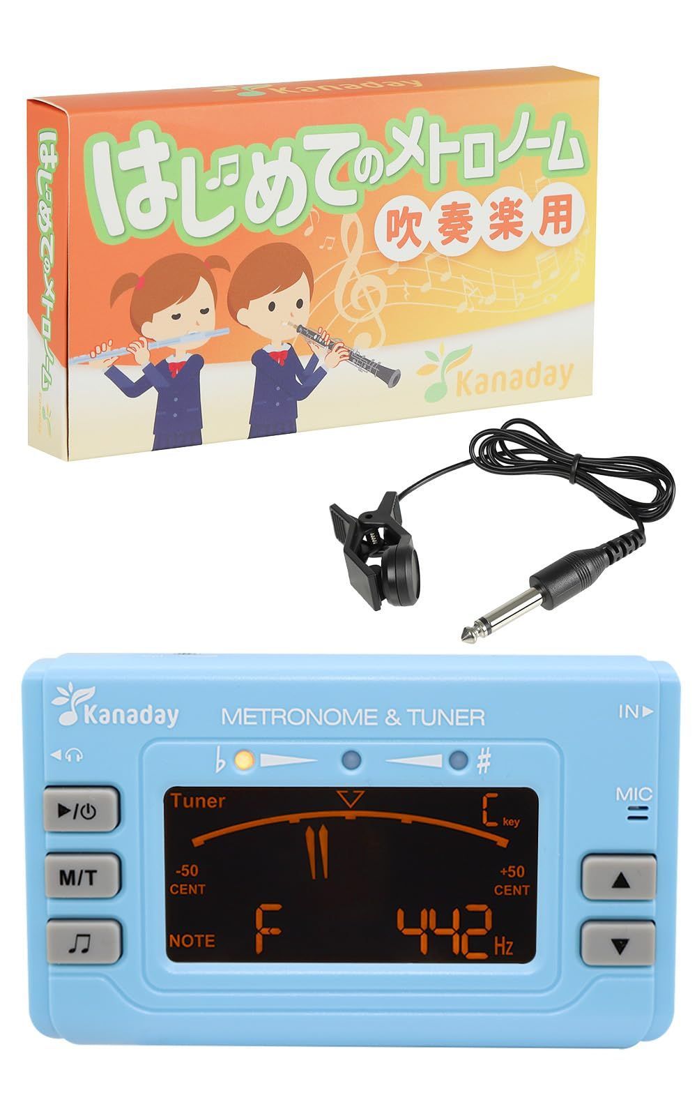 【特価商品】チューナーマイク付属 移調機能 吹奏楽用 乾電池付き 電子 チューナー はじめてのチューナーメトロノーム (マカロンブルー)