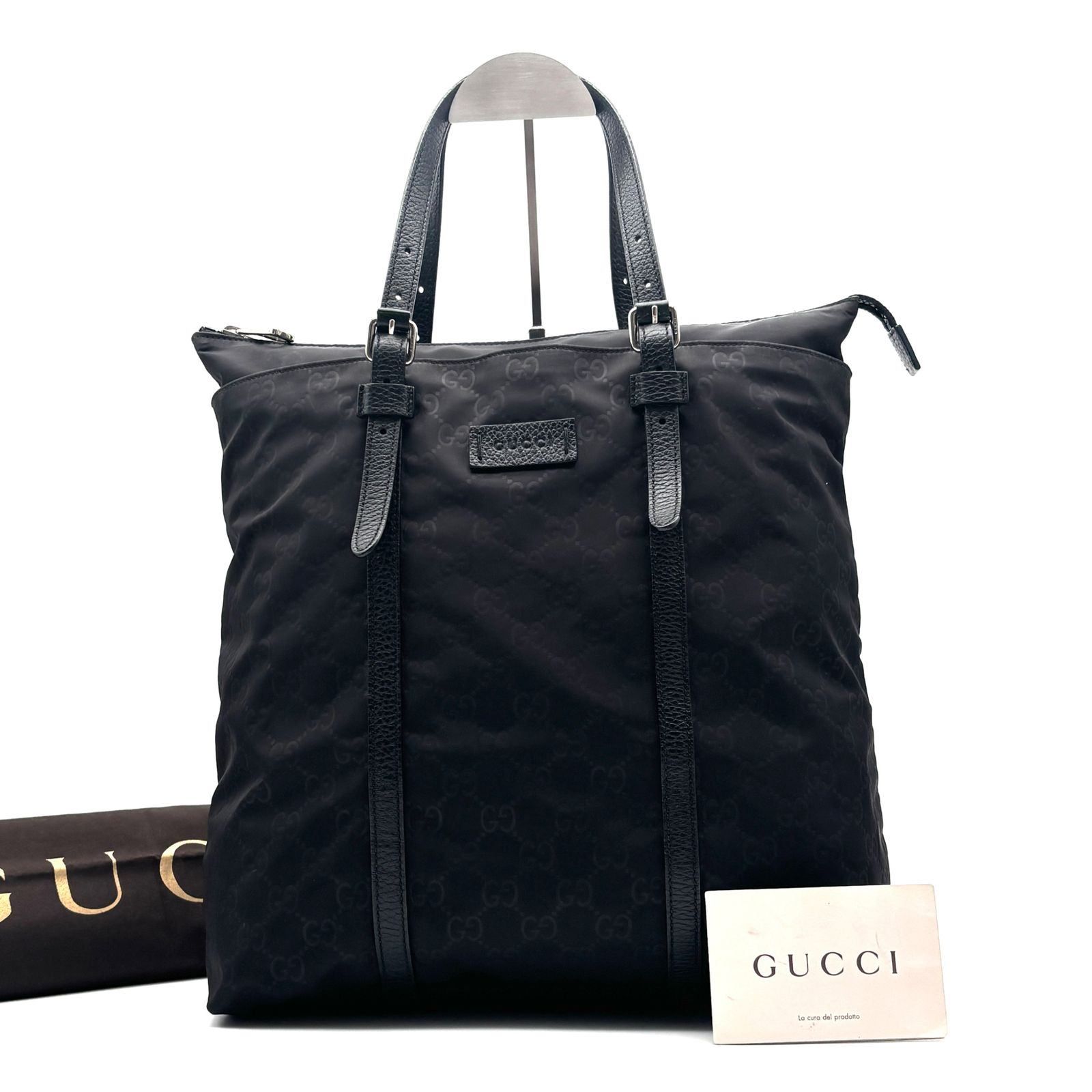 極美品 GUCCI グッチ トートバッグ GGナイロン レザー ブラック 黒 A4 