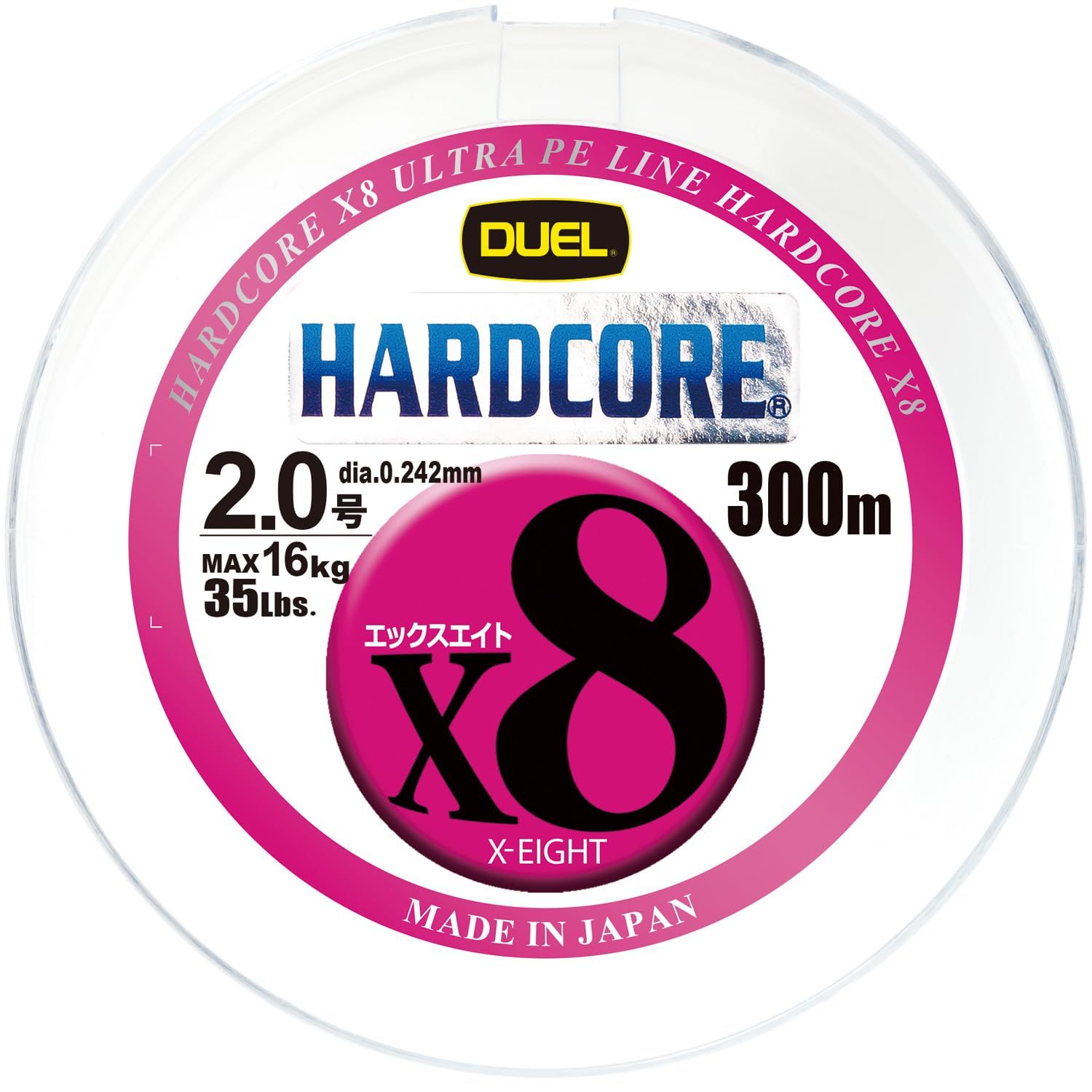 新品 DUEL (デュエル) PEライン 釣り糸 HARDCORE X8 【 ライン 釣りライン 釣具 高強度 高感度 】 2.0号 300m 5色/イエローマーキング H3266N-5CBL