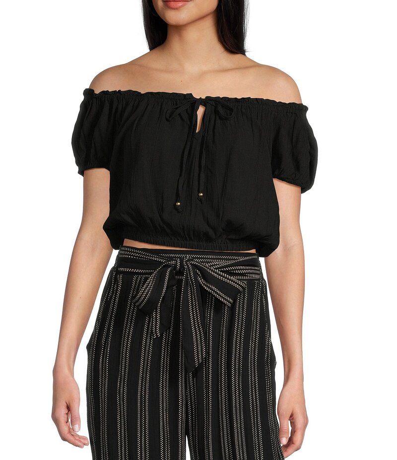 アンジー レディース トップス シャツ キャップ Angie OffThe Shoulder Cap Sleeve Crop Top Black ブラック