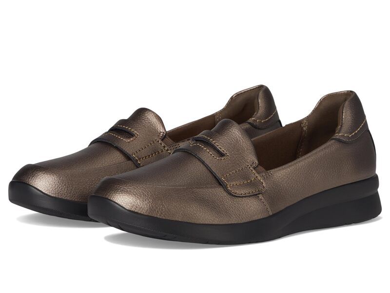 クラークス レディース シューズ スリッポン・ローファー Clarks Ellowyn Penny Bronze llic Leather メタリック