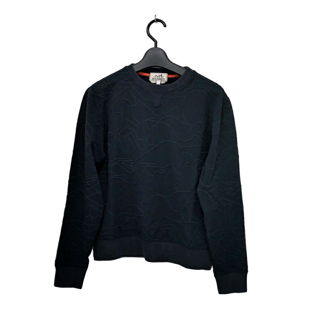 [Meito] Hermes Long Sleeve Shirt Horse Pattern Embossed Navy Navy Navy Blue Size S Long Sleeve Cleaned Mens Apparel Men's Clothing