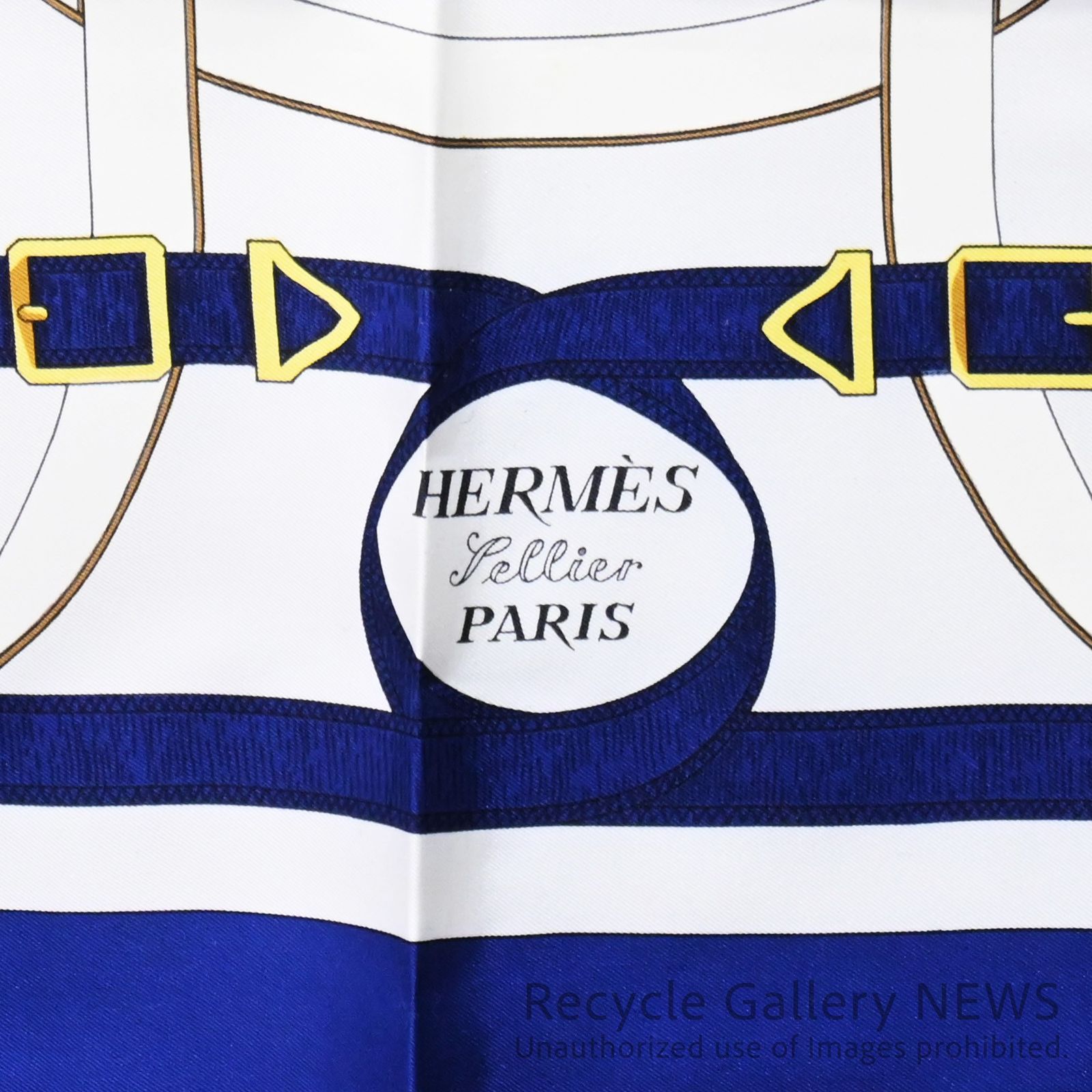 ○ HERMES カレ90 Eperon d'Or（黄金の拍車）エルメス ネイビー