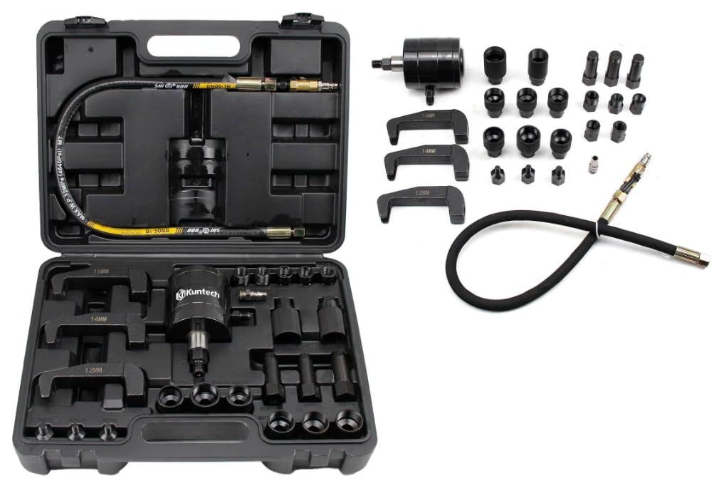 新品 Kuntech インジェクタープラー 25点セット ディーゼルインジェクタープラー 空気圧式インジェクタープラー エア振動式インジェクター除去ツールキットセット