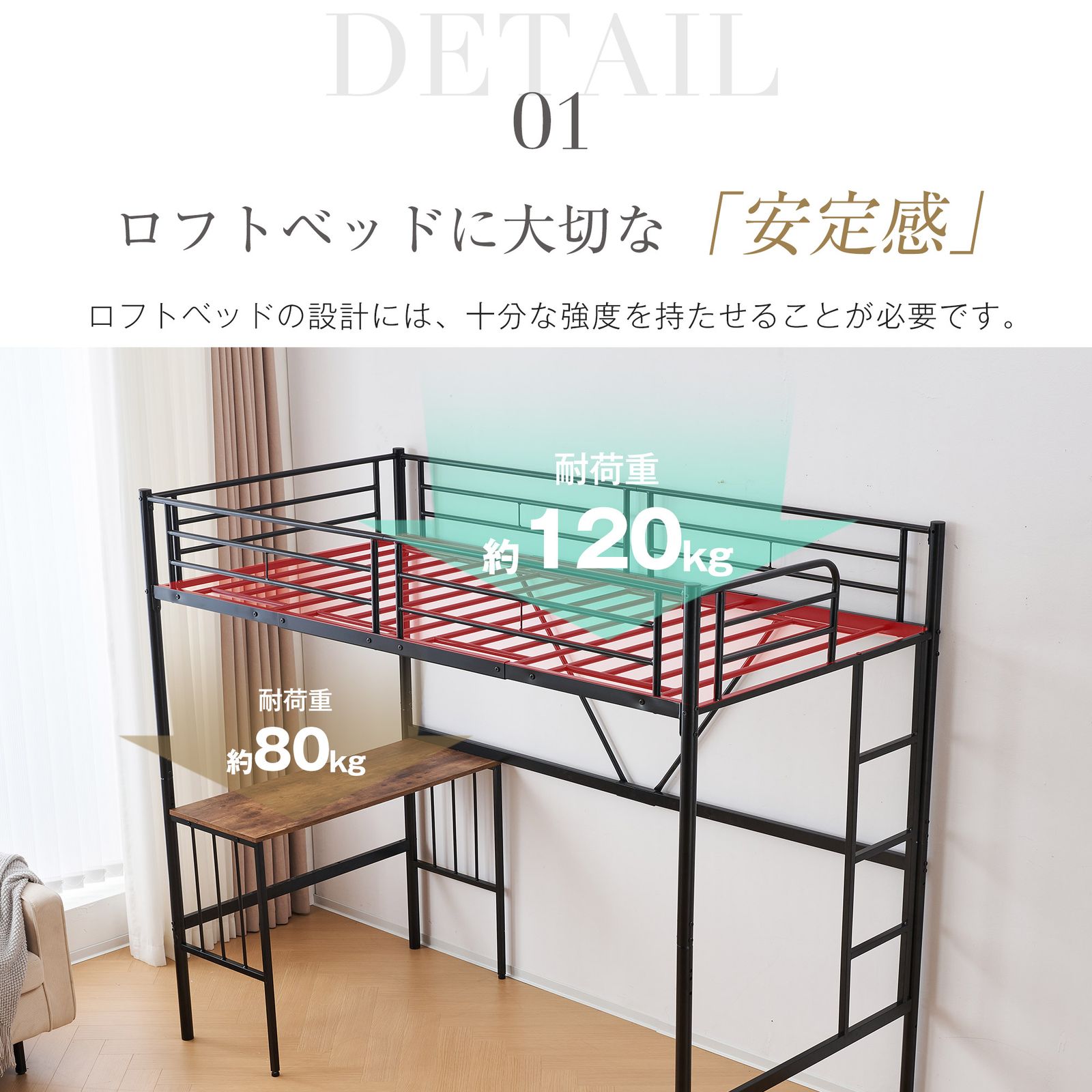 ロフトベッド パイプベッド シングル 木 収納 北欧風 子供部屋