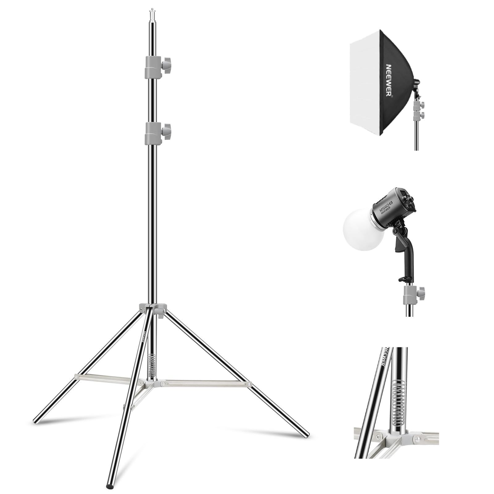 新品 NEEWER 新版 75/190cm ライトスタンド ステンレススチール製 スプリング式 折りたたみ式写真用三脚スタンド 強力なチューブジョイント ストロボ ソフトボックス LEDリングライトに適用 最大荷重13.5lb/6.5kg ST-190SS