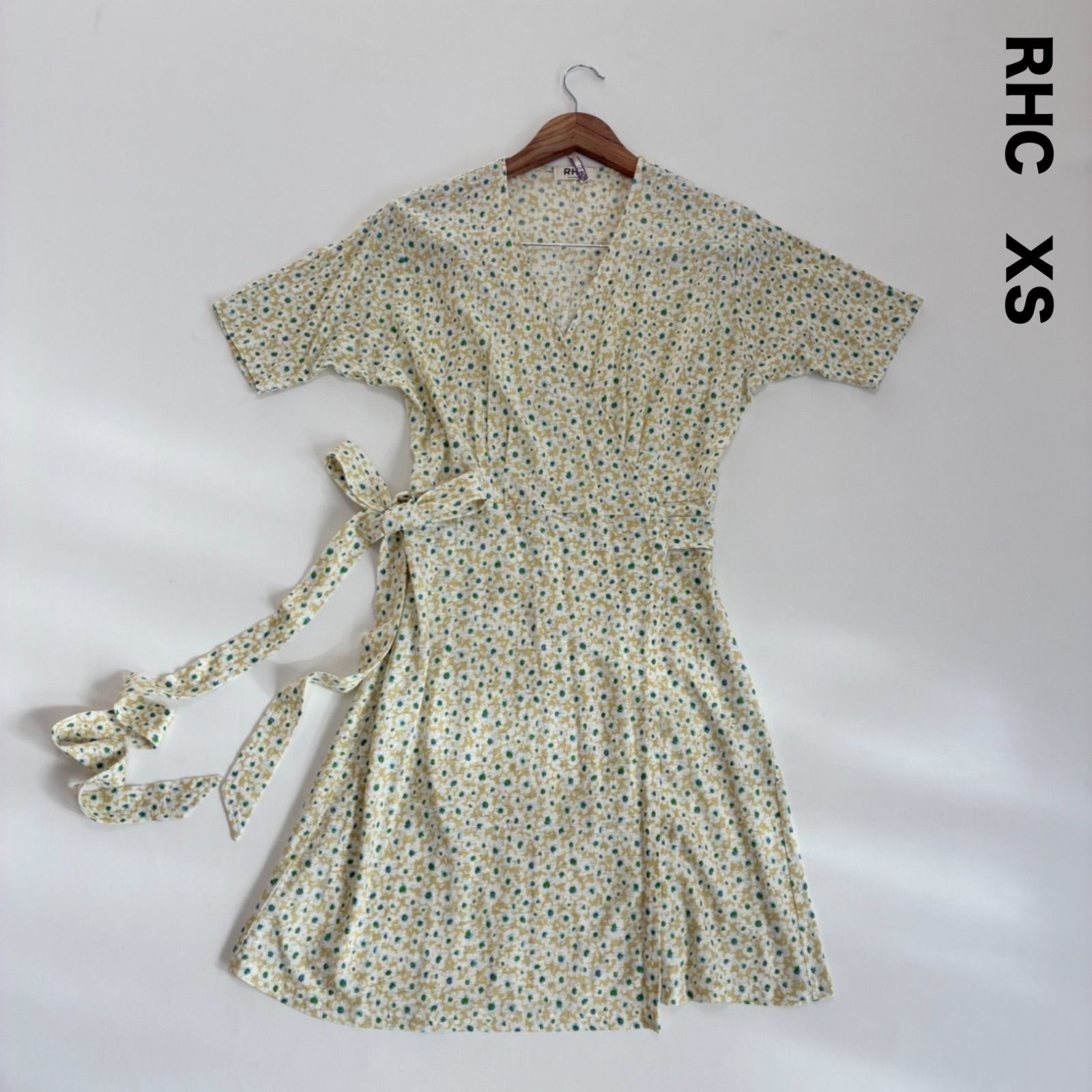 RHC ロンハーマン☆小花柄カシュクールワンピース XS グリーン系