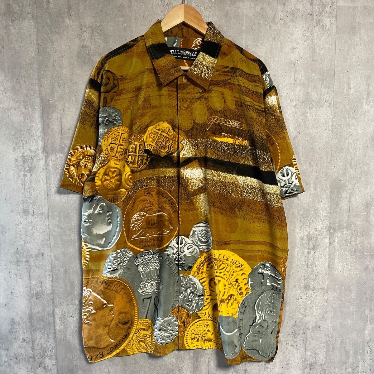 激レア】PELLE PELLE 総柄シャツ L コイン柄 90s ビンテージ ペレペレ 
