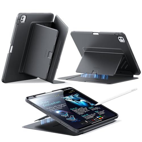 ESR iPad Pro 13インチ ケース M5|M4 2025|2025 対応 ペン収納 耐衝撃 縦横スタンド 自動ウェイク|スリープ Pencil Pro|USB-C対応 マルチアングルケース Flipシリーズ ブラックｍａ