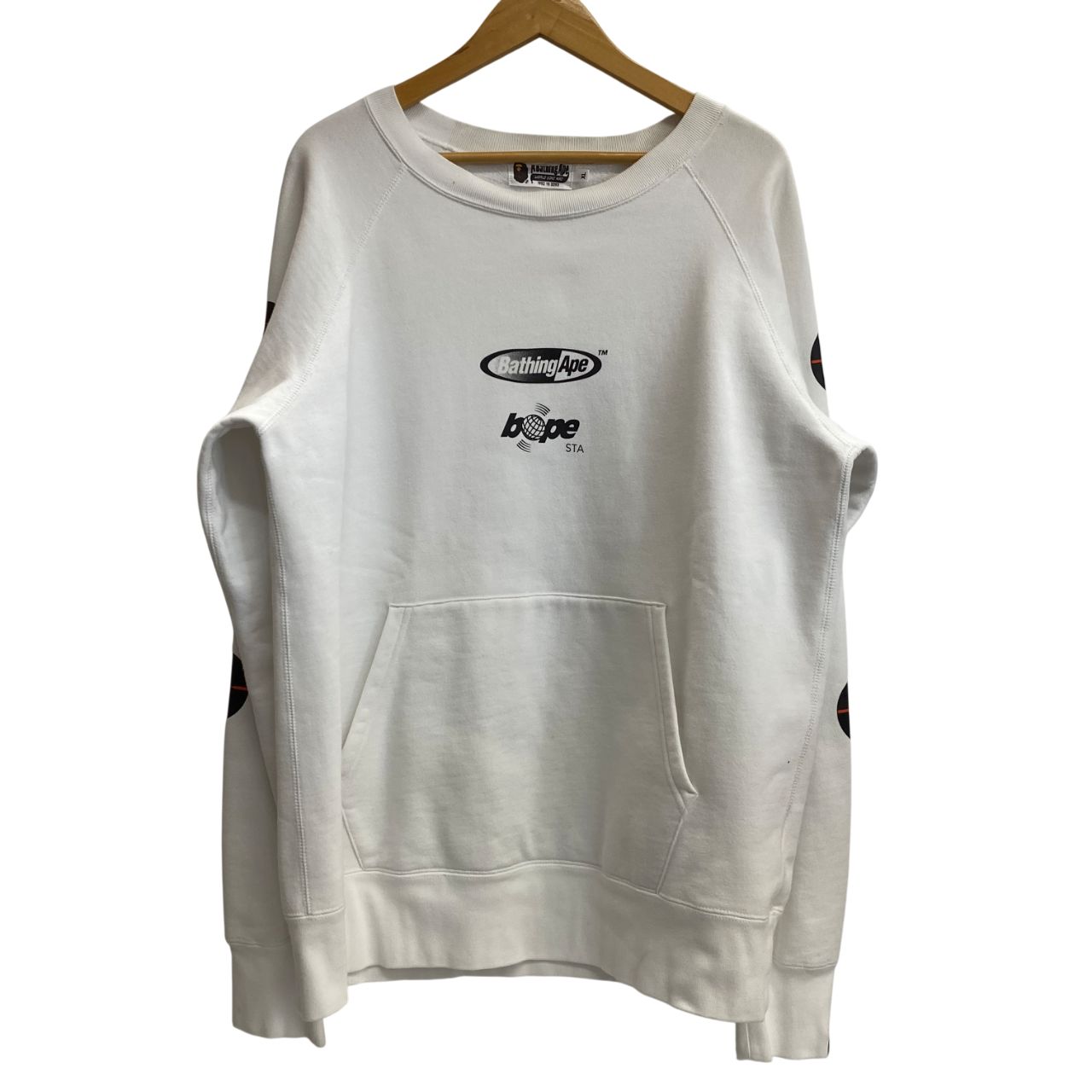 アベイシングエイプ A BATHING APE 袖プリント スウェット ホワイト XL 