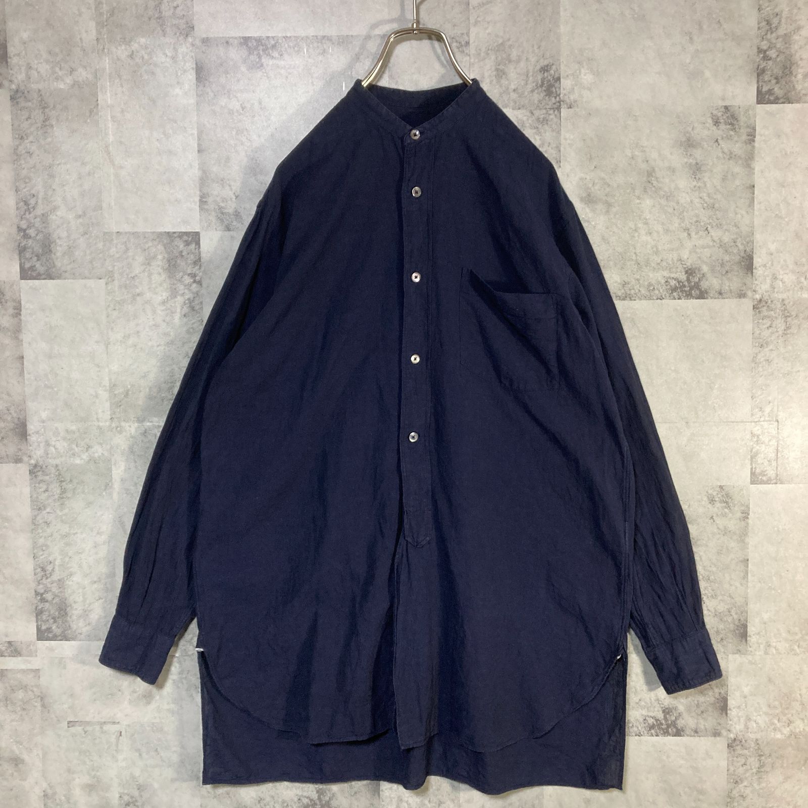日本製 COMOLI コモリ 長袖 バンドカラー シャツ ネイビー 1 - メルカリ