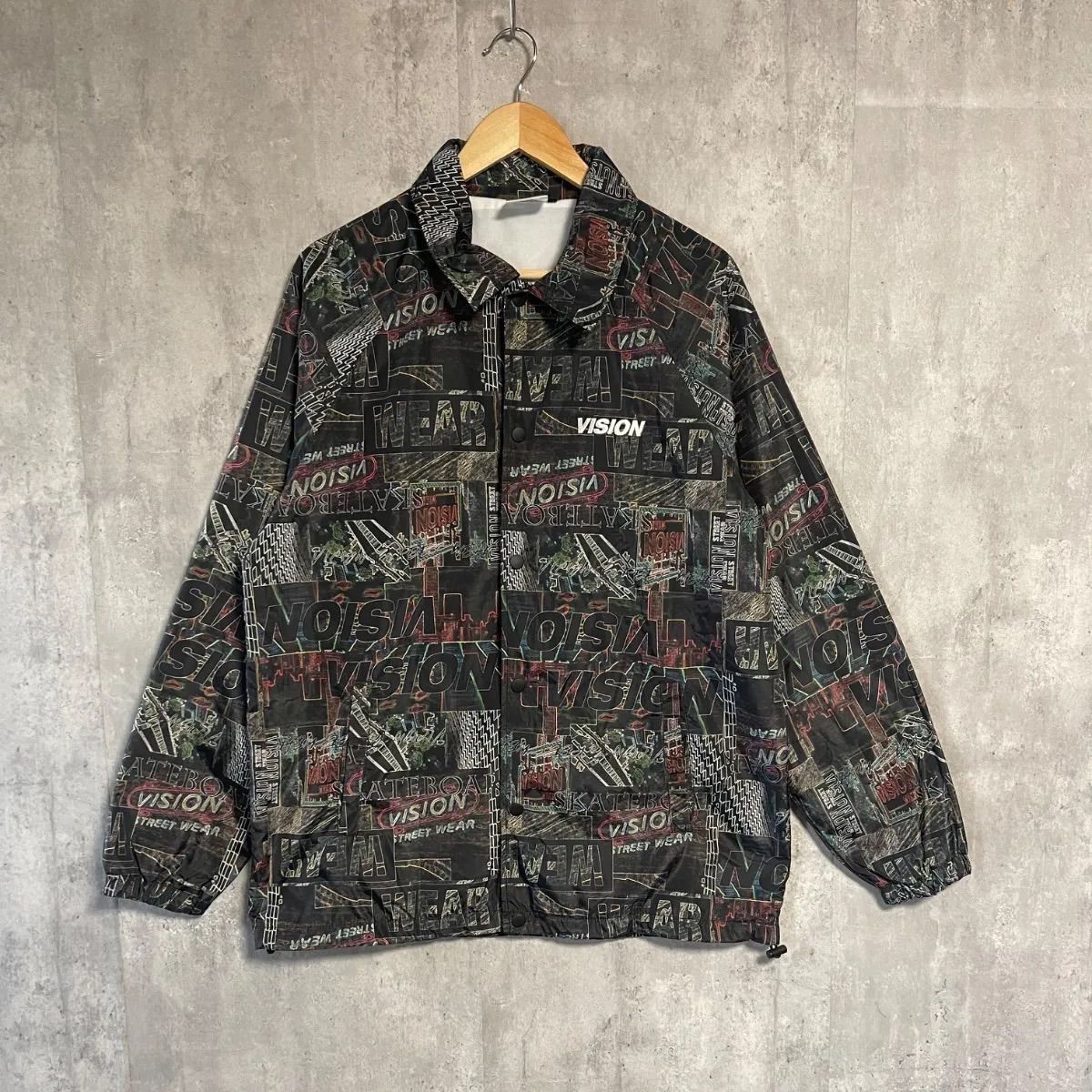VISION STREET WEAR 総柄 コーチジャケット L 黒 ヴィジョン 