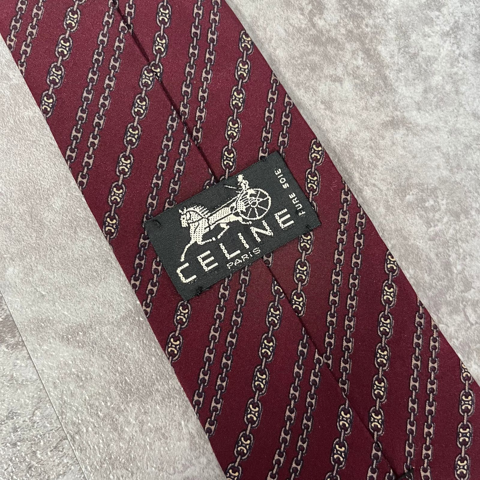 CELINE】セリーヌ チェーン柄ネクタイ 総ロゴ トリオンフロゴ マカダム