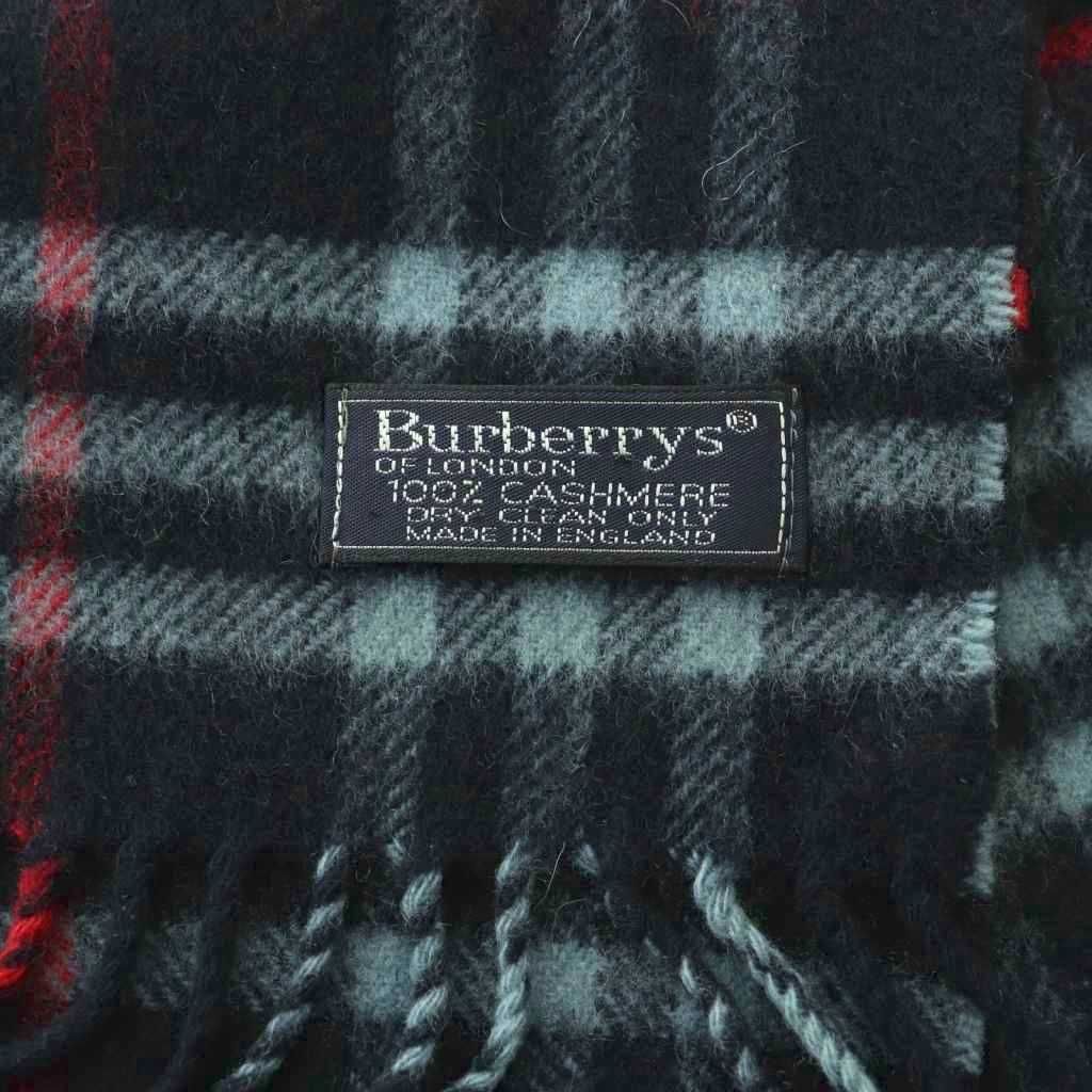 バーバリーズ マフラー チェック柄 フリンジ カシミヤ 紺 赤 ■GY11 バーバリーズ Burberrys マフラー チェック柄 フリンジ カシミヤ 紺 赤