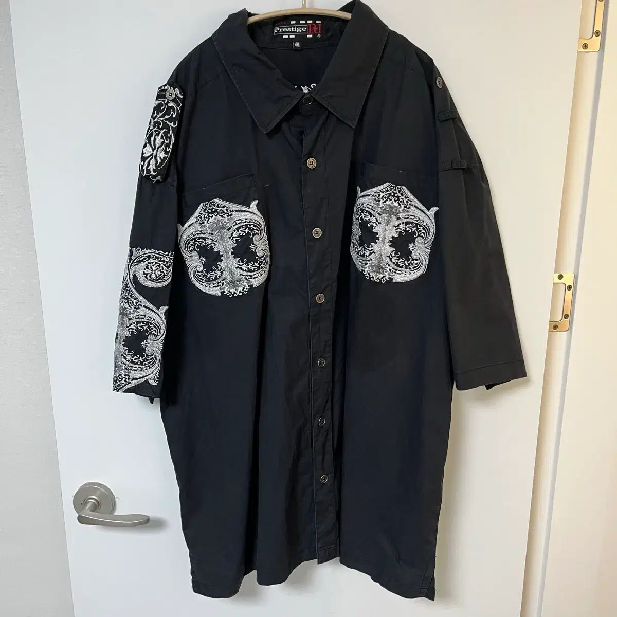 4XL 刺繍 オリエンタル 半袖 シャツ