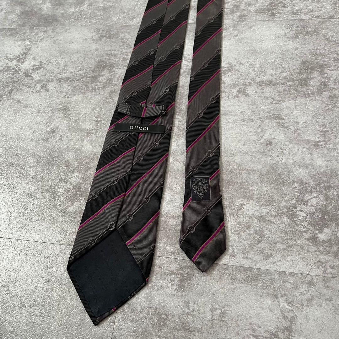 GUCCI】グッチ ストライプ柄ネクタイ GGモチーフ シルク100% メンズ