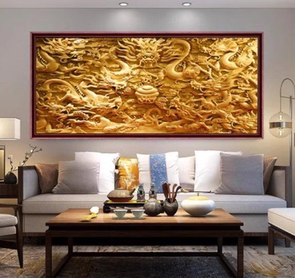 黄金九龍戯珠○ングルーム装飾画 玄関装飾画 現代 ソファの背景装飾画