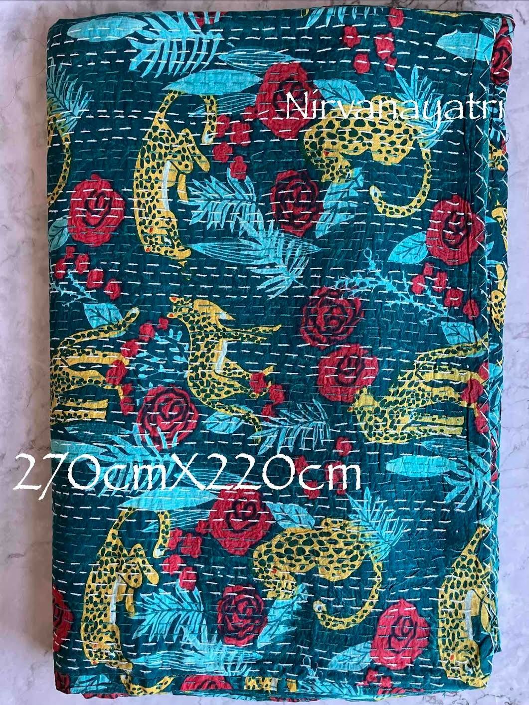 カンタキルト マルチカバー #97 Ocean Blue Leopard Rose Garden