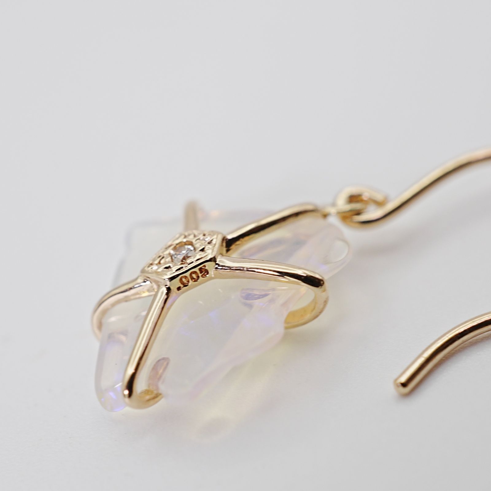 アガット オパール フック ピアス K10 シングル ダイヤ/25-1445S