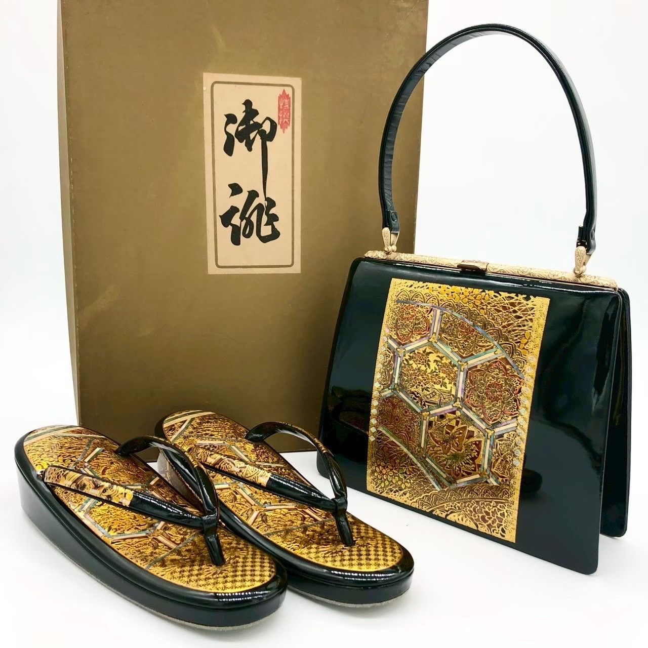 和装バッグ 草履セット 2点セット ゴールド 金 織物 23cm フォーマル 