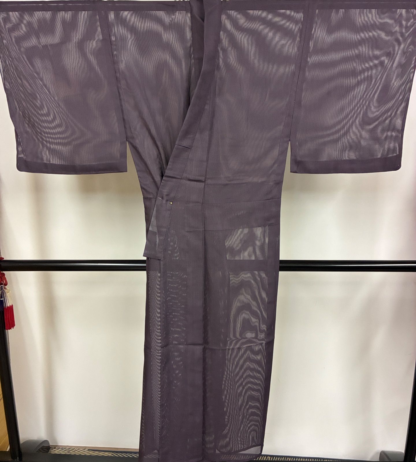 メンズ　洗える縦絽の色無地　夏着物　紋入り
