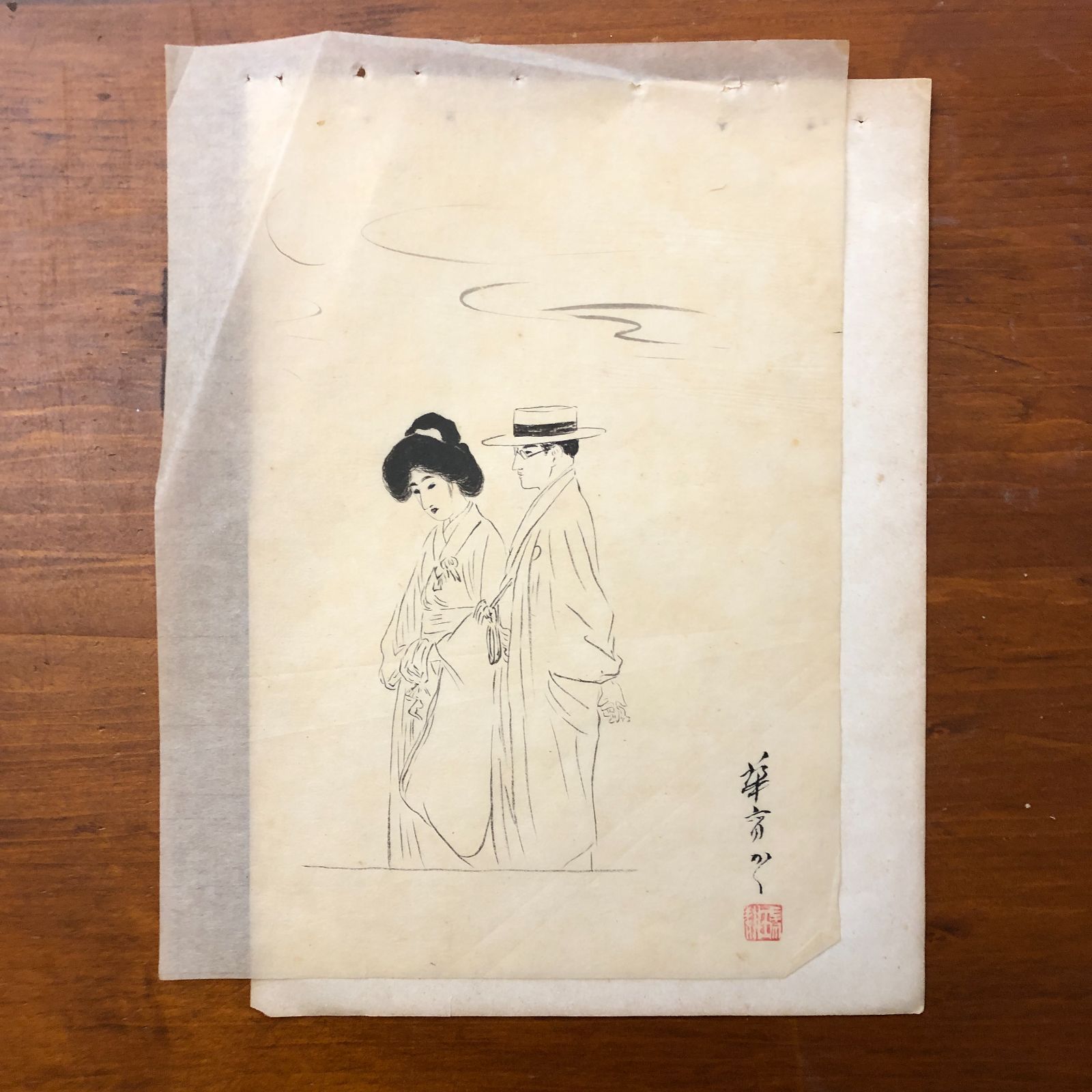 華宵」署名落款 挿絵原画 13枚 高畠華宵？ ☆肉筆画/原稿/線前/雑誌