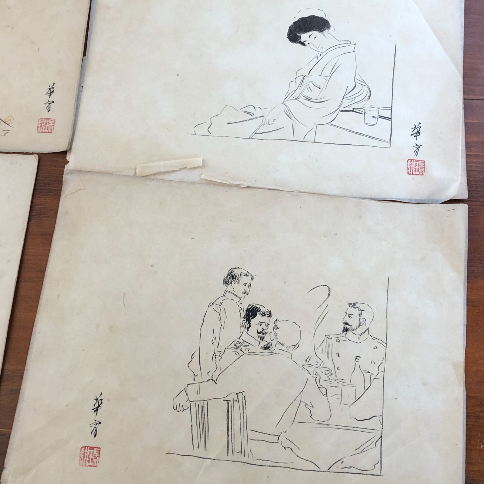 華宵」署名落款 挿絵原画 13枚 高畠華宵？ ☆肉筆画/原稿/線前/雑誌