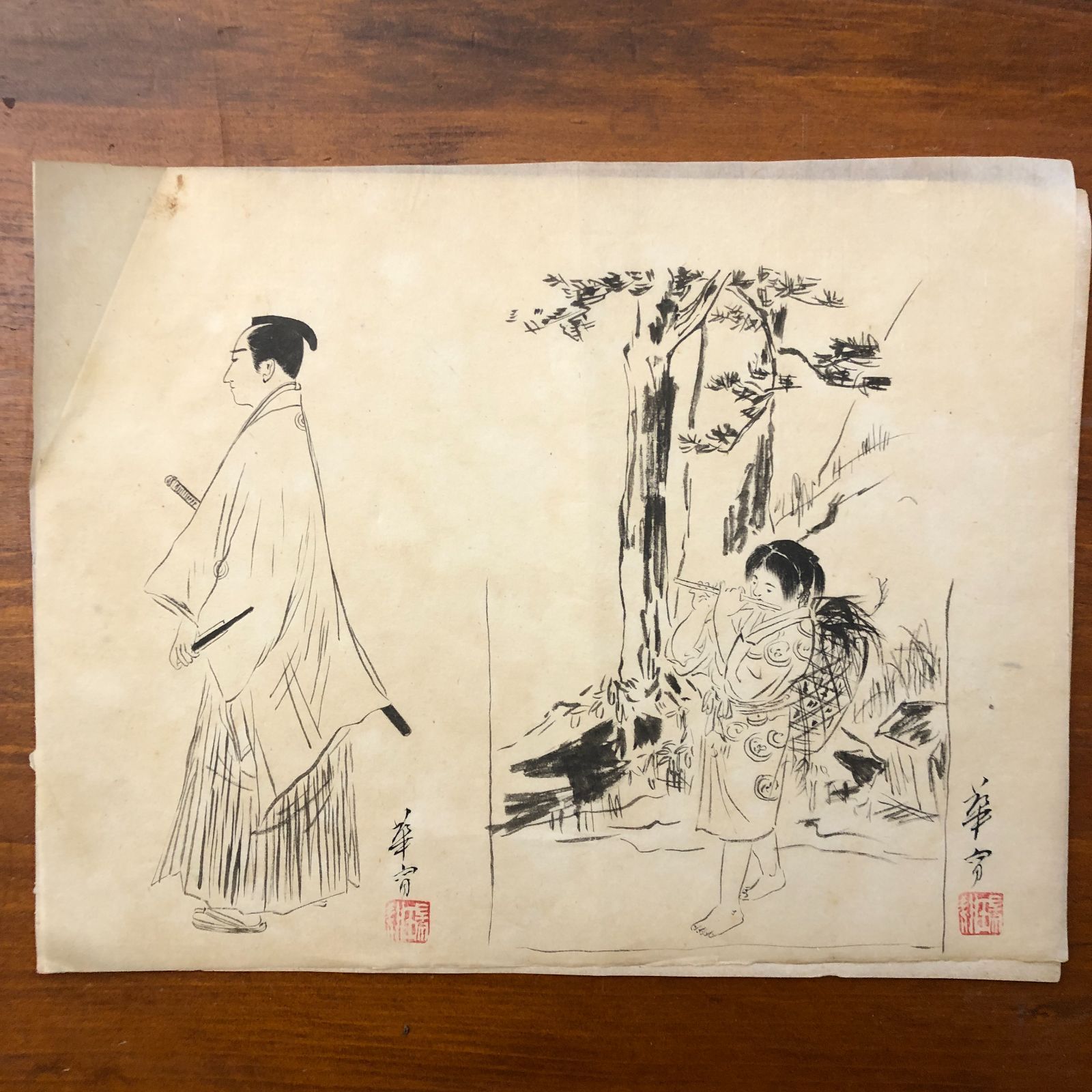 華宵」署名落款 挿絵原画 13枚 高畠華宵？ ☆肉筆画/原稿/線前/雑誌