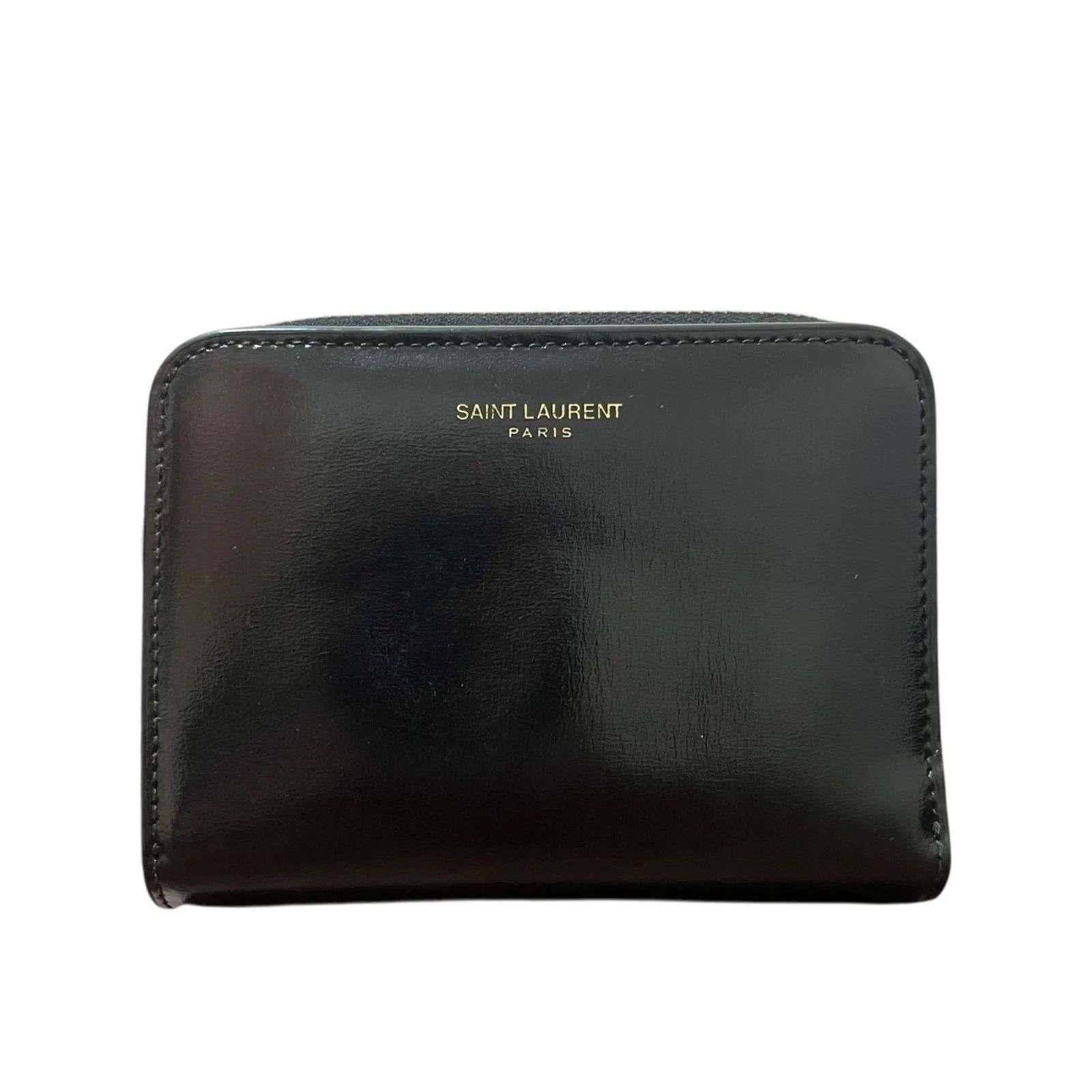 【未使用級・現行】サンローラン クロコ型押し 2つ折り財布  メンズ メンズ SAINT LAURENT サンローラン クロコ型押し 二つ折財布 黒