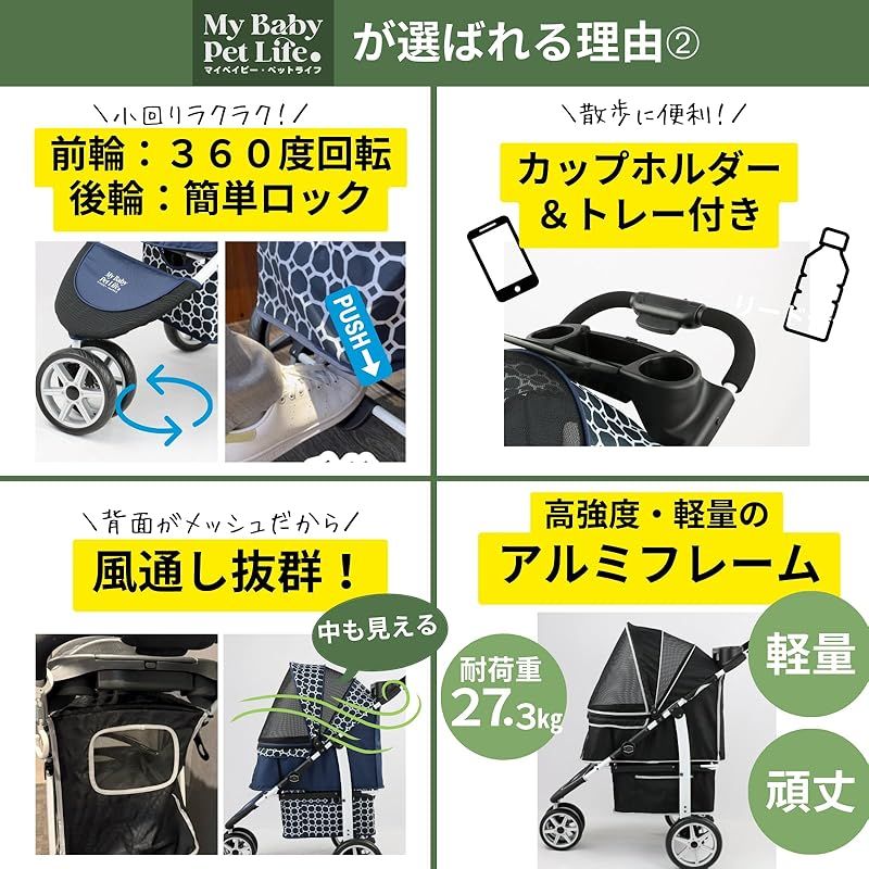 My Baby Pet Life 折りたたみ ペットカート (広い視界×立ち上がれる