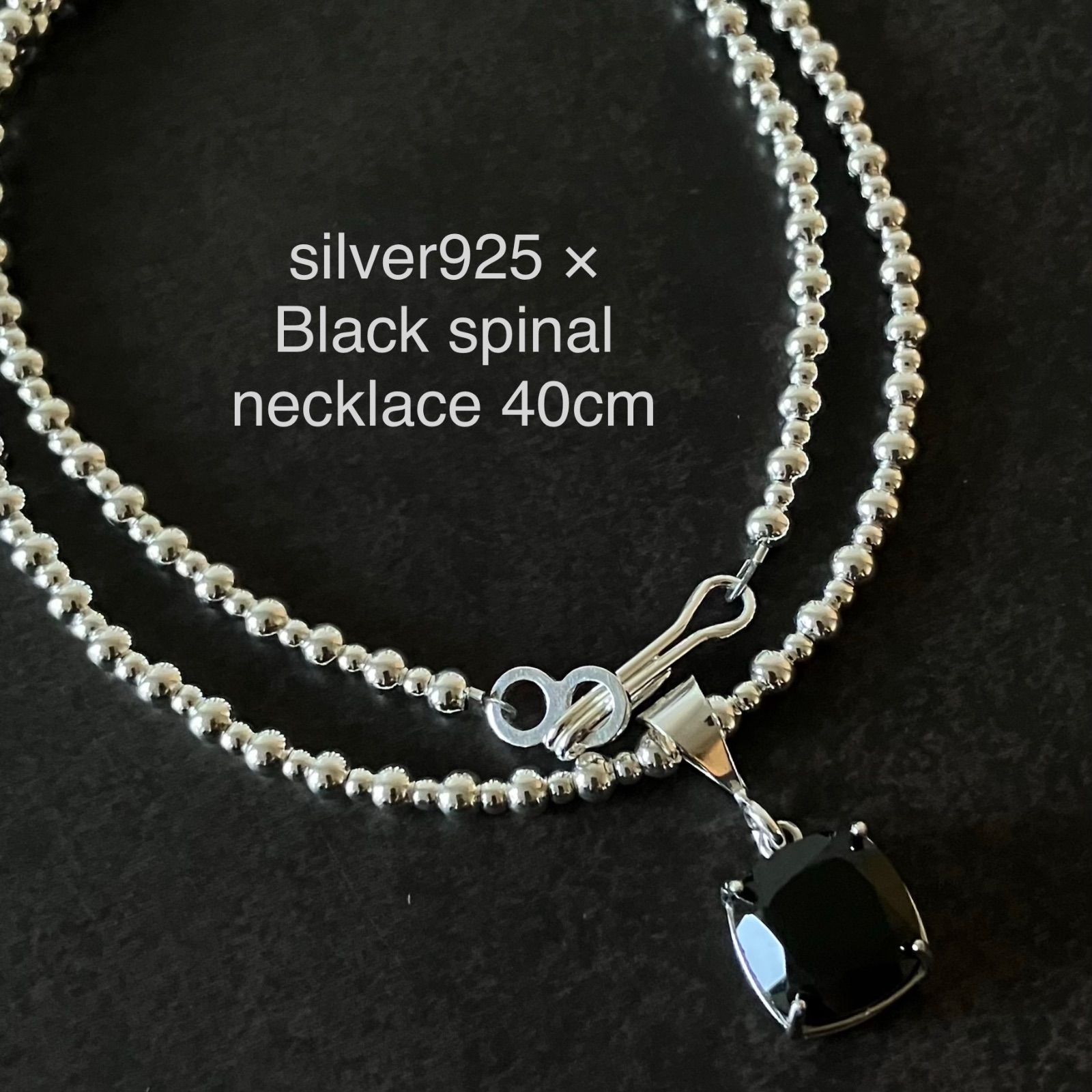 silver925 3×2mmビーズ×ファセットカットブラックスピネルのネックレス 