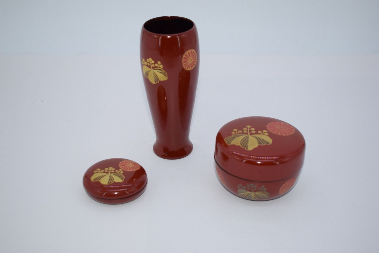 茶道具 茶箱 棗・茶筅筒・香合セット 菊桐蒔絵 茶道 17-9705