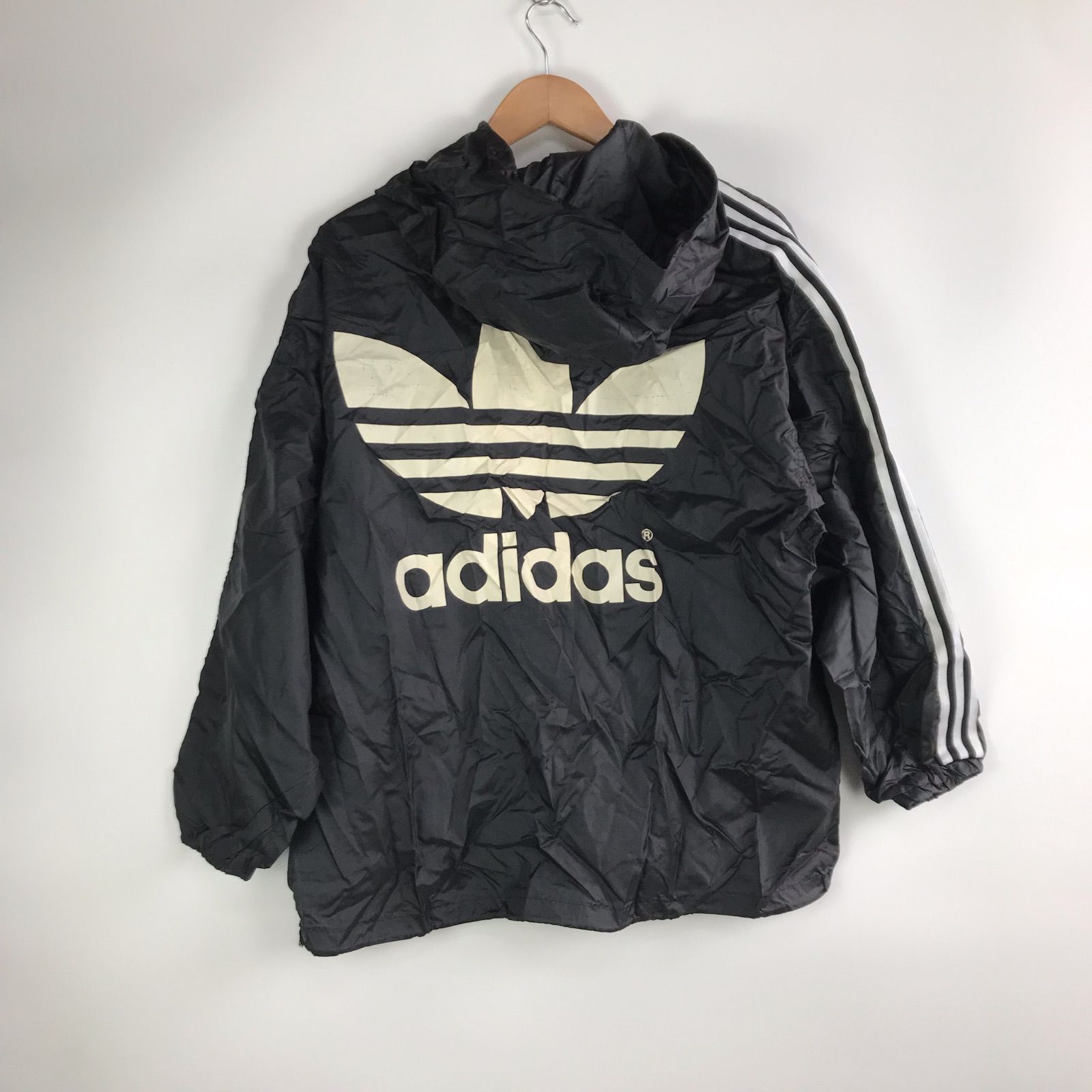 80s adidas デサント製 ビッグトレフォイルロゴ ナイロンジャケット 