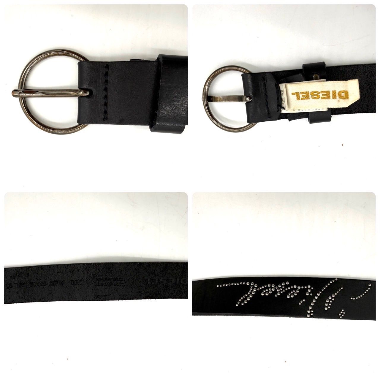 希少 ディーゼル DIESEL スタッズベルト ロゴ レザー ブラック 90cm ディーゼル DIESEL ベルト レザー ブラック シルバー ロゴ スタッズ 90