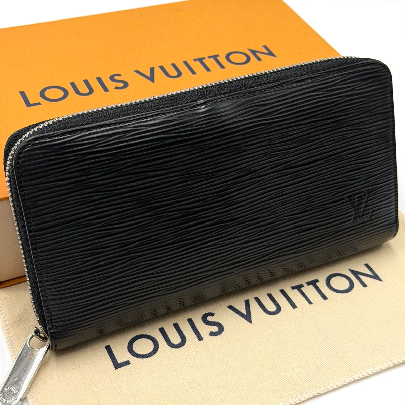 LOUIS VUITTON 長財布 ラウンドファスナー ノワール シルバー エピ