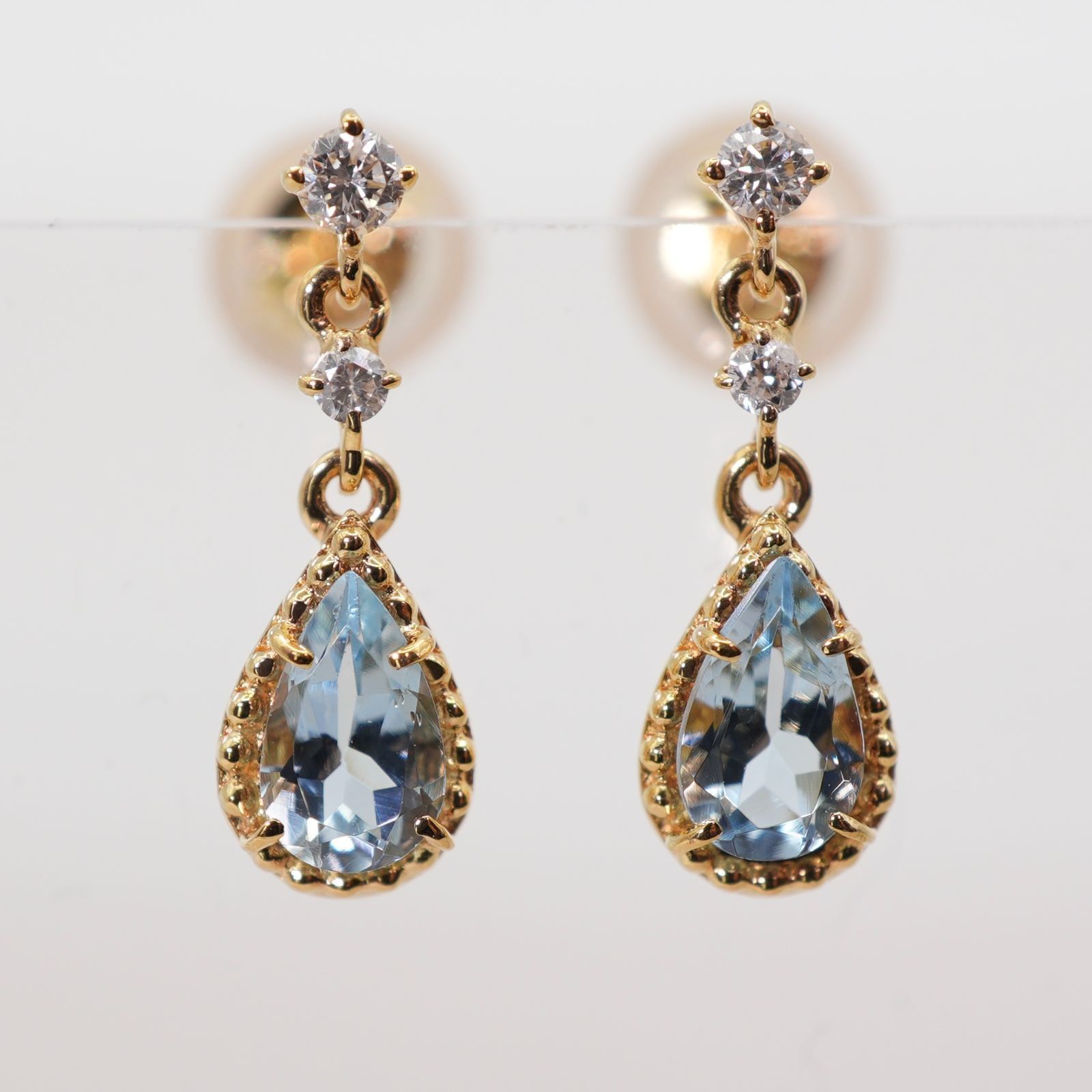 美品 ヴァンドーム青山 アクアマリン×ダイヤ ドロップ ピアス/24-4231 