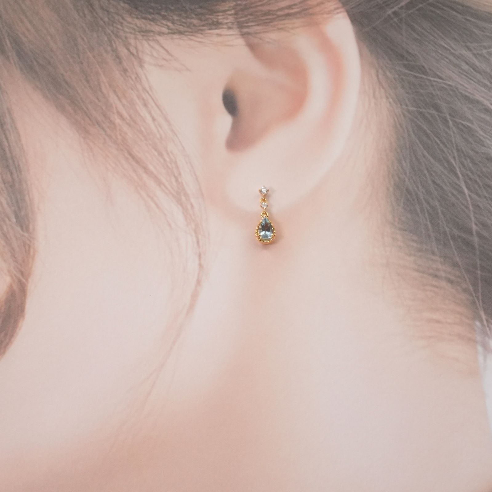 美品 ヴァンドーム青山 アクアマリン×ダイヤ ドロップ ピアス/24-4231 