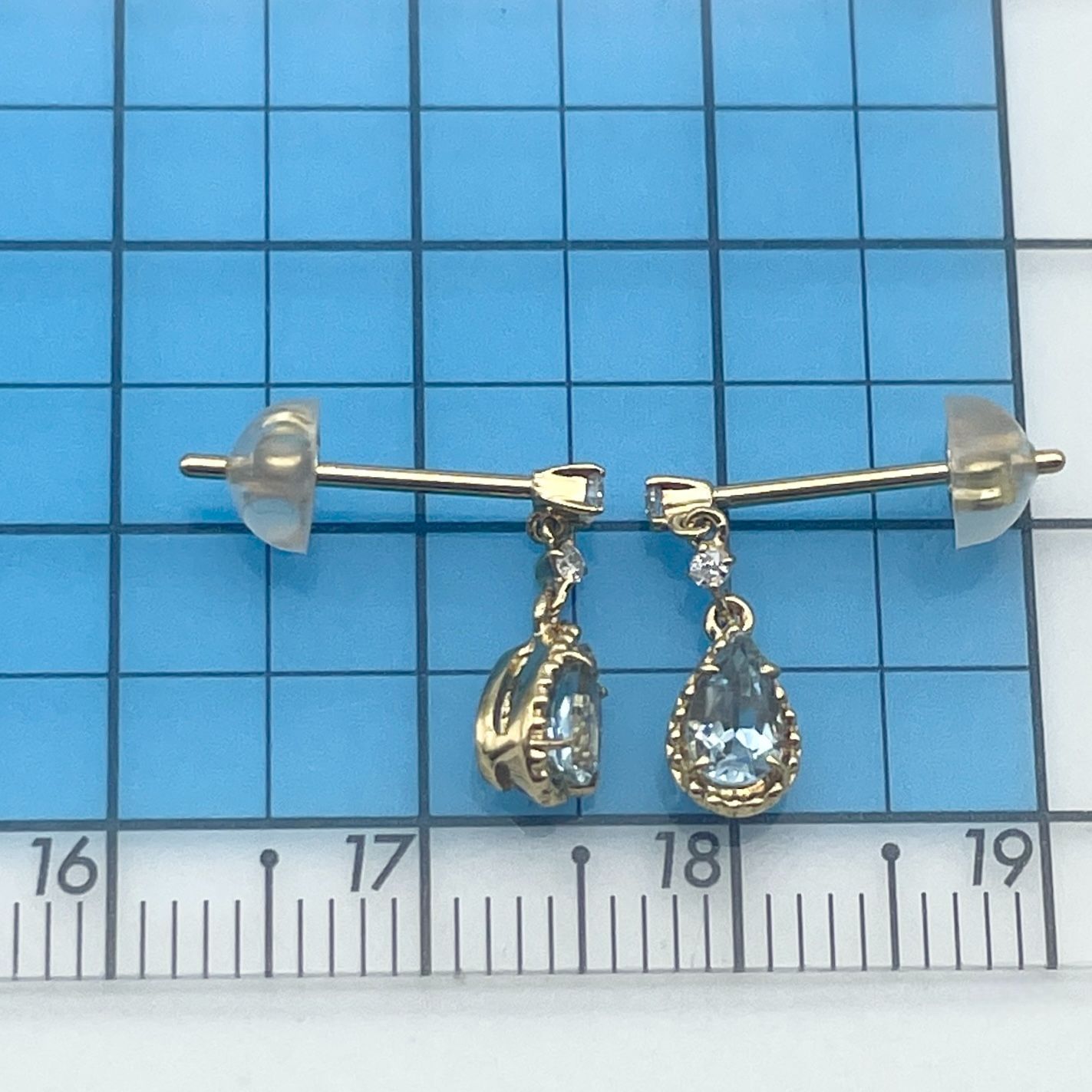 美品 ヴァンドーム青山 アクアマリン×ダイヤ ドロップ ピアス/24-4231 