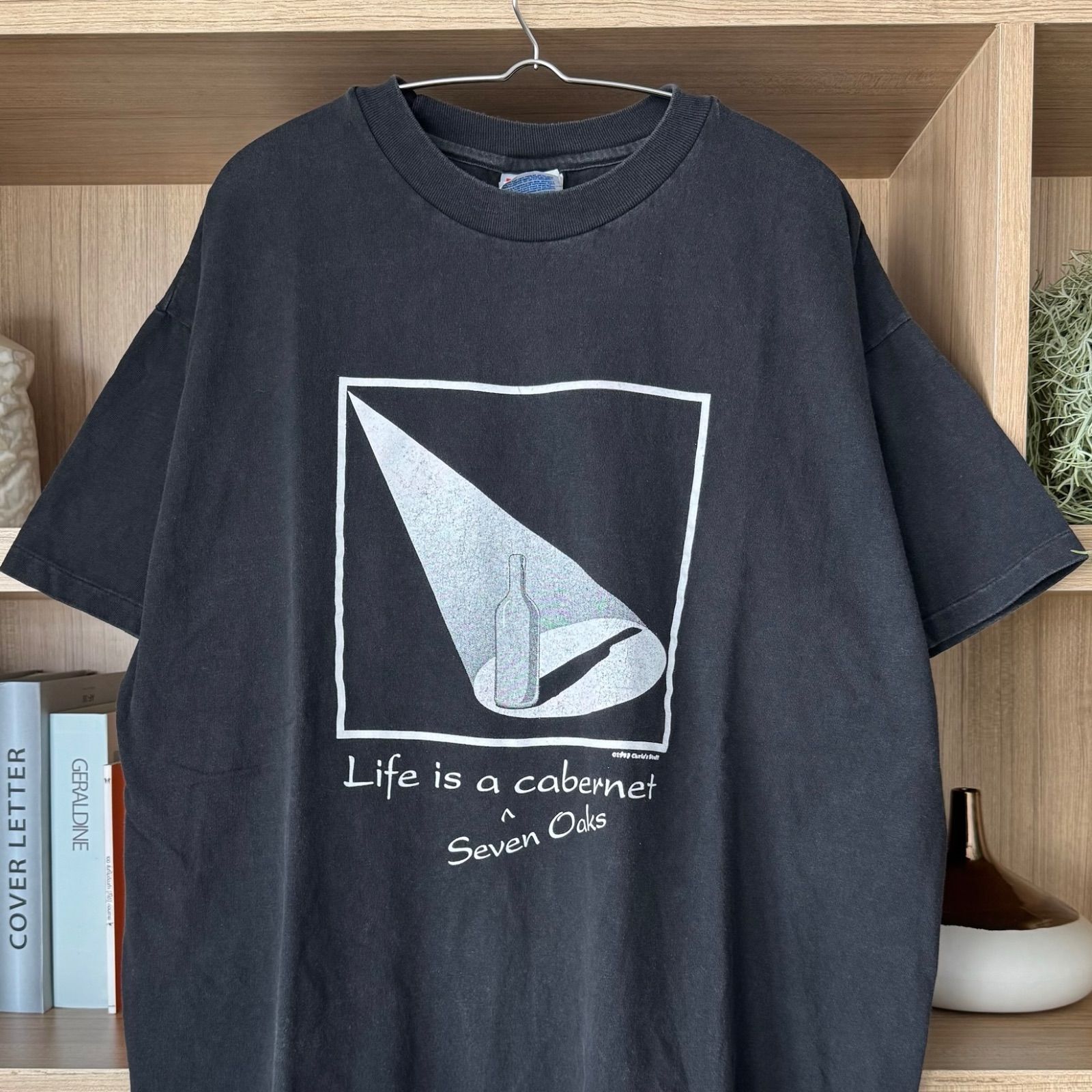 90s 1993年製 ワイン Tシャツ Life is a cabernet Hanes 墨黒フェード