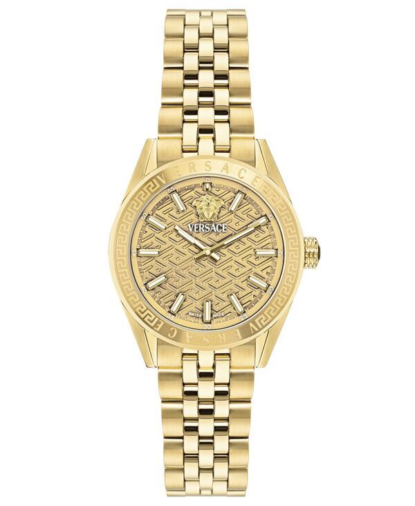 [Free Shipping] Versace Ladies Watch Accessory Womens VCode Gold Stainless Steel Bracelet Watch 36mm Gold