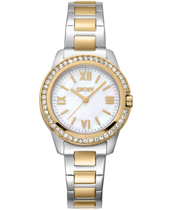 [Free Shipping] Dana Caran New York Ladies Watch Accessory Womens White MOP Dial Crystal Bezel Twotone Gold Stainless St