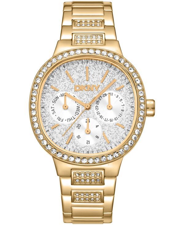 【送料無料】 ダナ キャラン ニューヨーク レディース 腕時計 アクセサリー Womens Silver Crystal Covered Dial and Bezel GoldTone Stainle