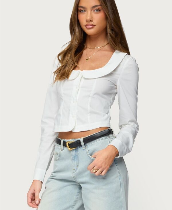 【送料無料】 アディクテッド レディース シャツ トップス Womens Scoop Neck Tailored Button Up Shirt White