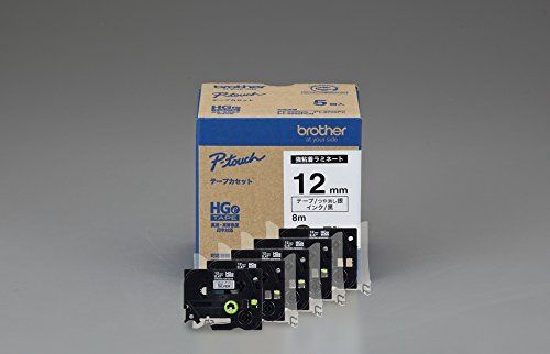 新品 ブラザー工業 HGeテープ 強粘着ラミネートテープ(銀マット/黒字)12mm 長さ8m 5本パック HGe-SM931V