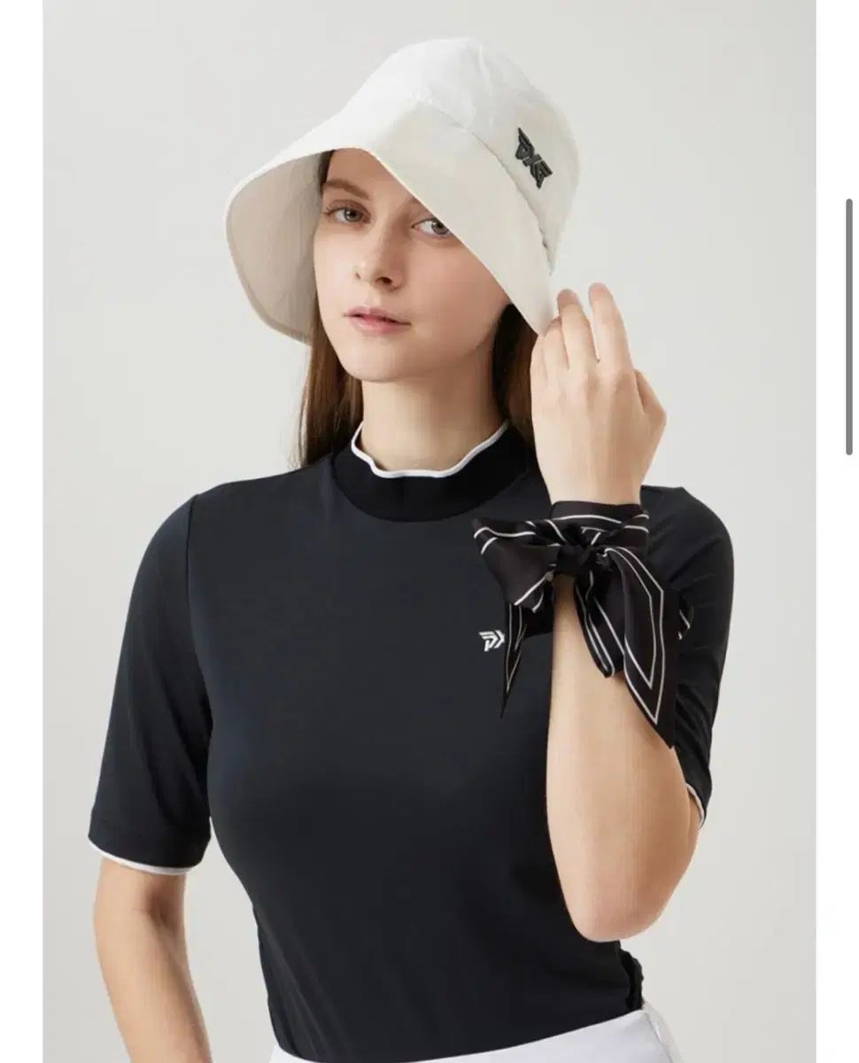 PXG バックリボン バケットハット ブラック ゴルフ ホワイト リボン付