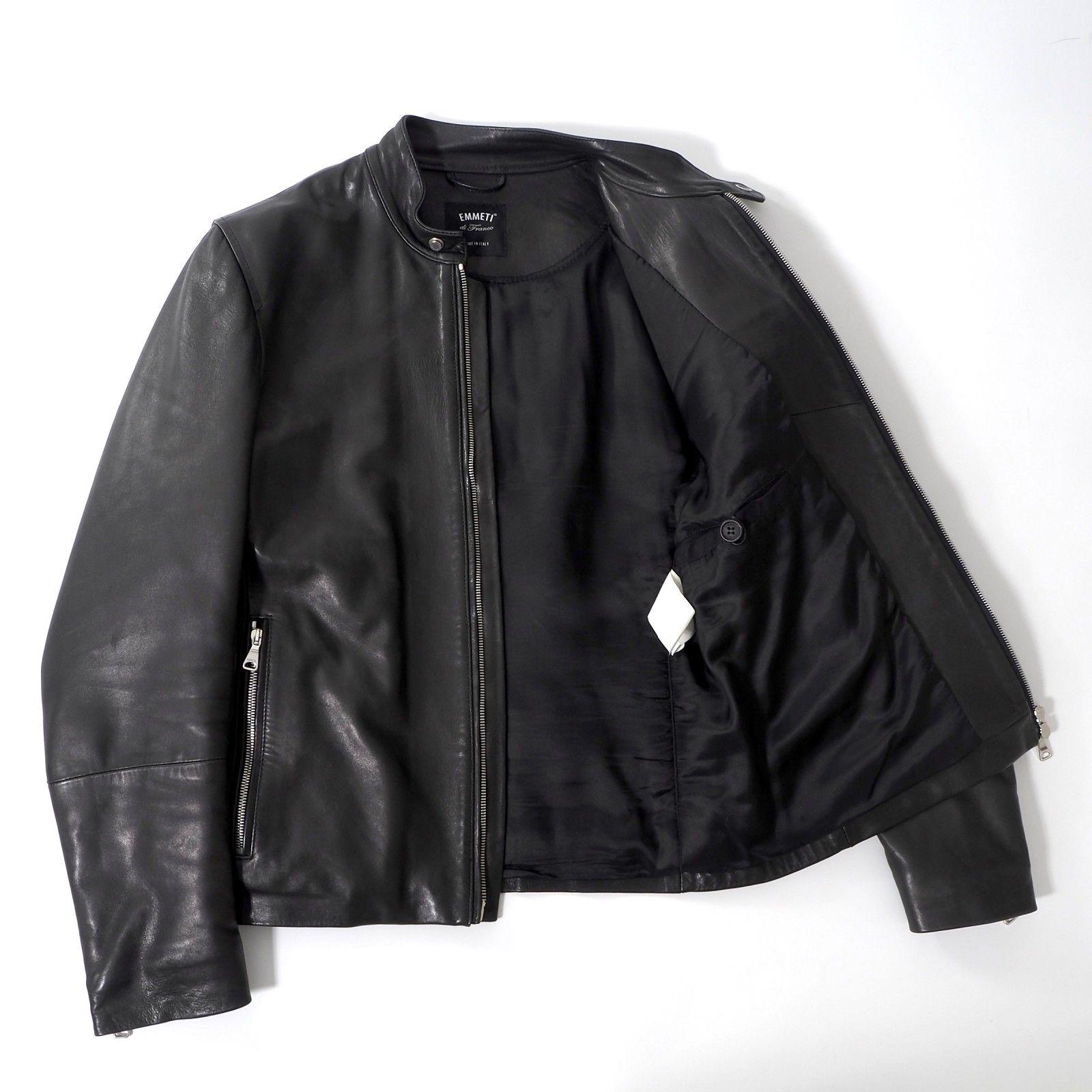 エンメティ ラムレザー ライダース ジャケット 46 ブラック 6-YC006 ◎エンメティ EMMETI イタリア製 ラムレザー ライダース ジャケット 46