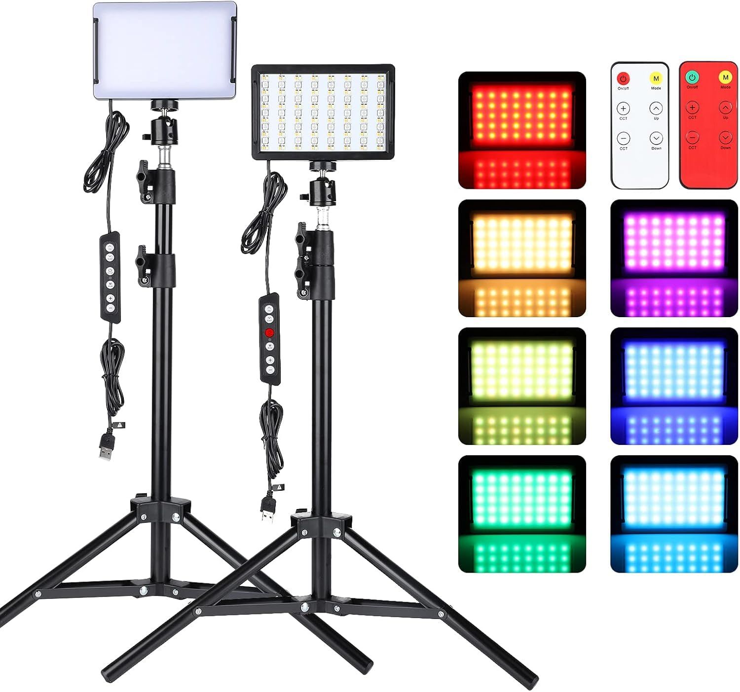 新品 AiknowFoto 撮影用ライト 定常光ライト ビデオライト 照明/撮影ライト RGB写真照明キット 調節可能な三脚スタンドとリモコン付き 調光可能 9900K ストリーミング/ビデオ会議/スタジオ撮影用 (RGB)