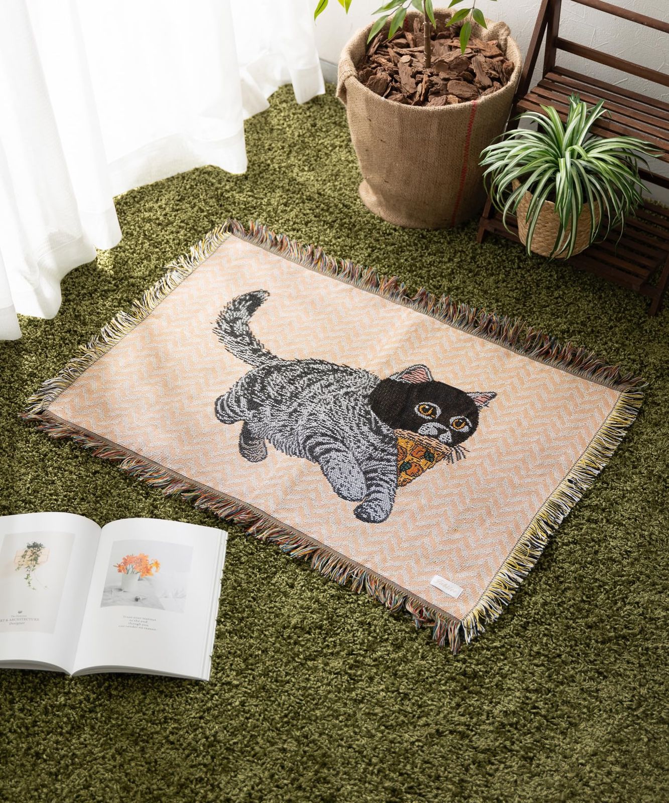 新品 Jubilee ジャガード織 猫柄 ラグマット スローケット 50x70cm